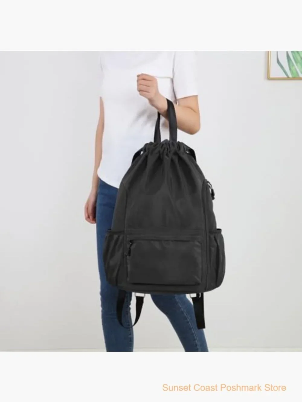 Waterproof Drawstring Gym Backpack Sports Bag with Multiple Pockets